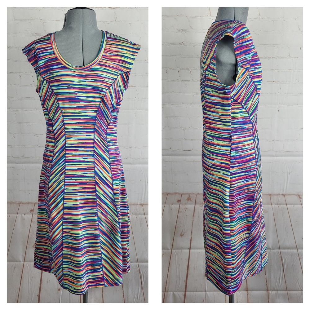 Title Nine Espionage Dream Stripe Rainbow Active Dress in Multi Color XS